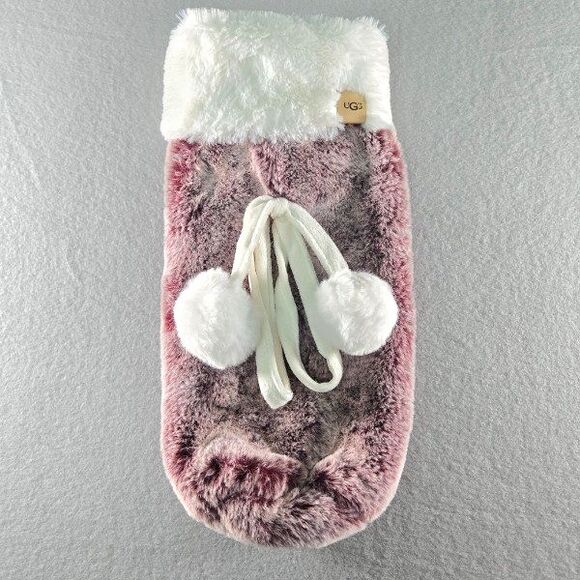 Ugg Dawson Cabernet Colored Wine Bottle Holder Gift Bag Faux Fur Pom Poms NWOT - Picture 1 of 4